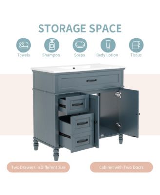 36" Bathroom Vanity with Sink, Cabinet with Drawers and Solid Frame, One Package