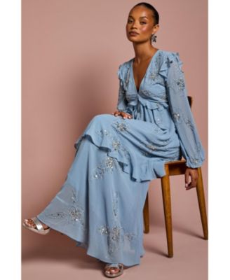 Women's Embellished Flower Georgette Midi Dress