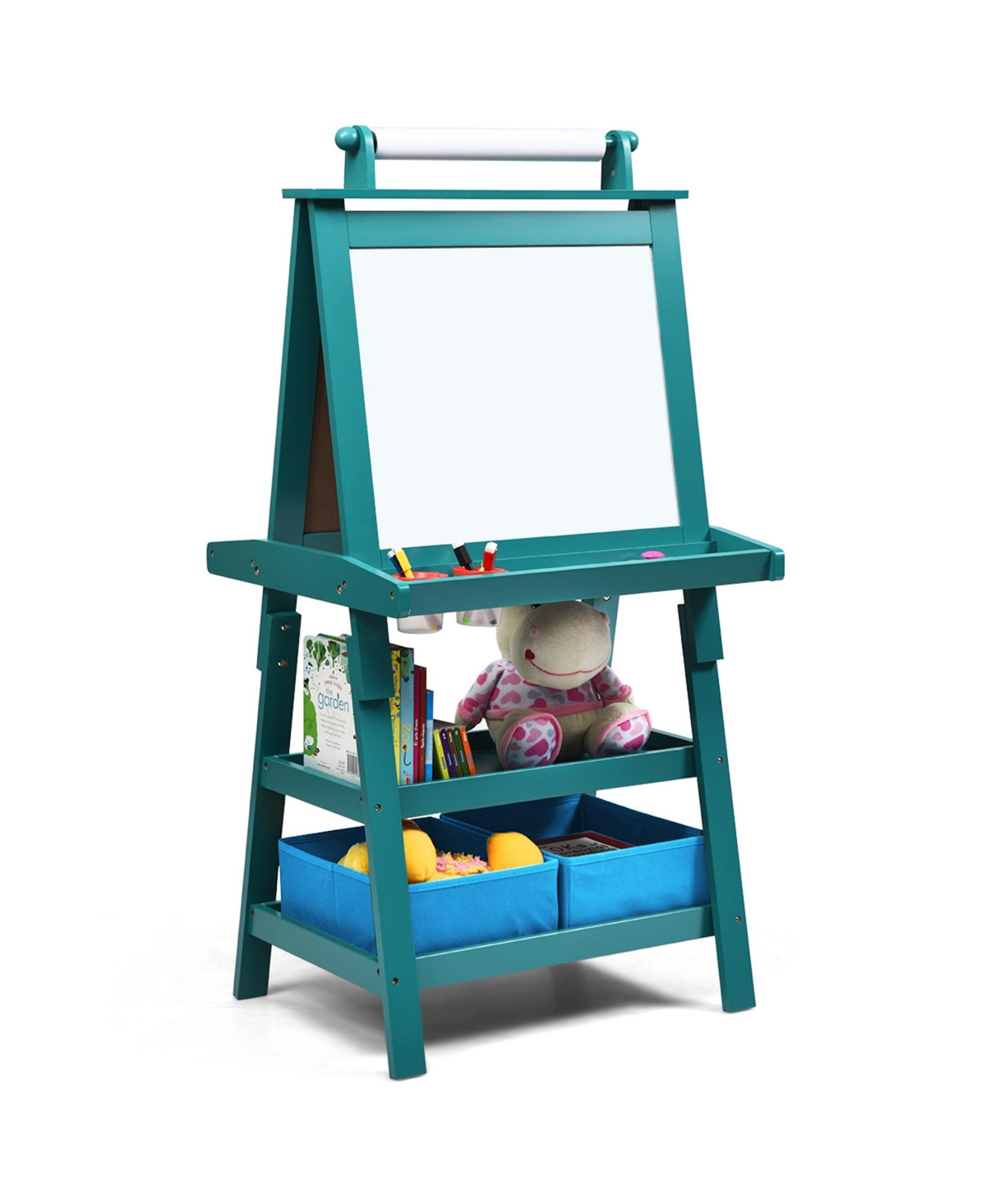 Kids Art Easel Double Sided Chalkboard Magnetic Whiteboard with Storage Tray