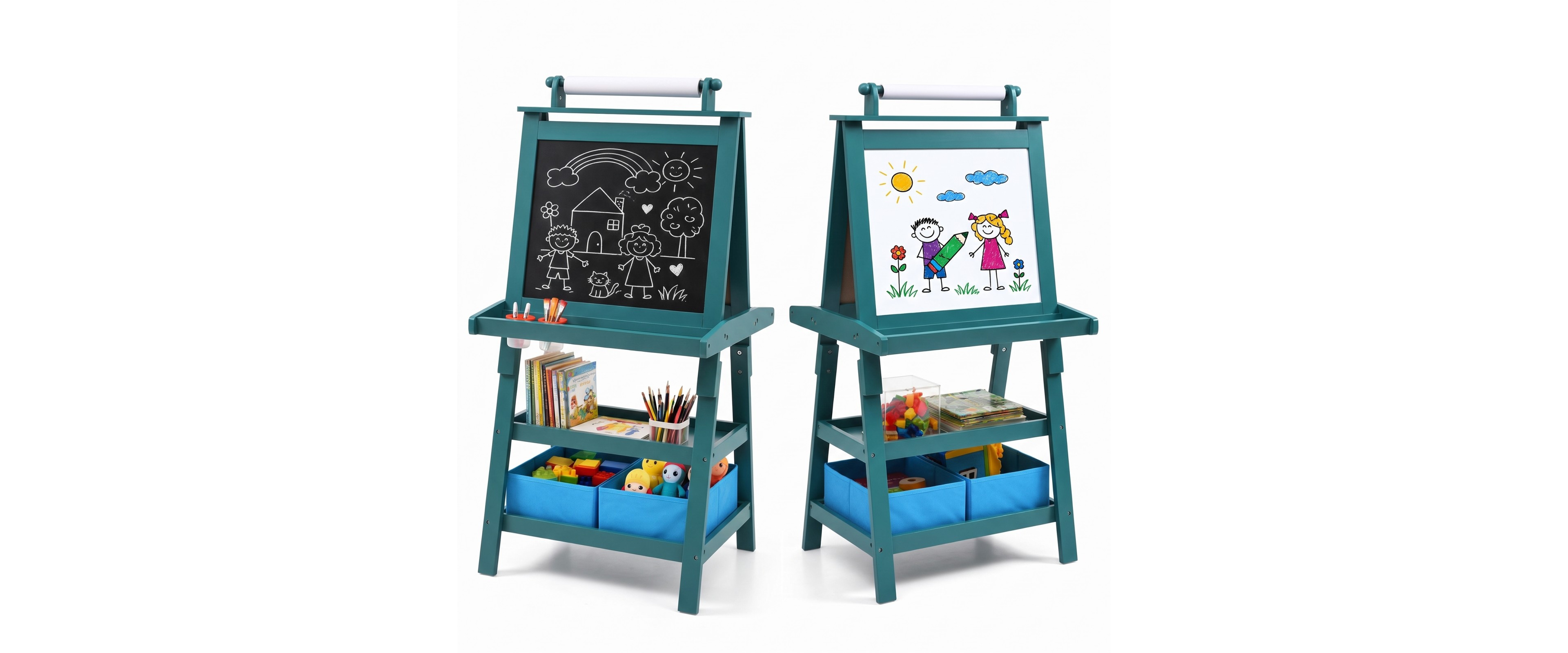Kids Art Easel Double Sided Chalkboard Magnetic Whiteboard with Storage Tray