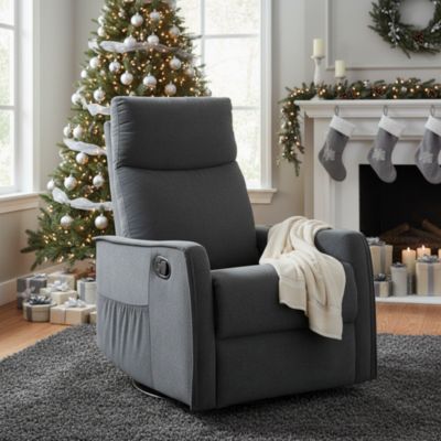Heat Massage Manual Recliner Chair with Rocker and Swivel in Fabric for Living Room