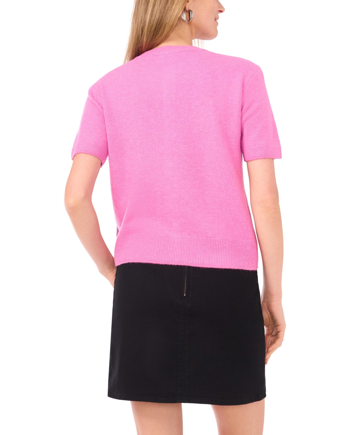 Vince Camuto Women's Covered Button Crewneck Cardigan Sweater