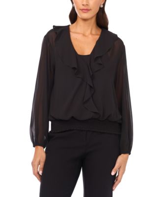 Vince Camuto - Women's Overlapping Long Sleeve Ruffle Top