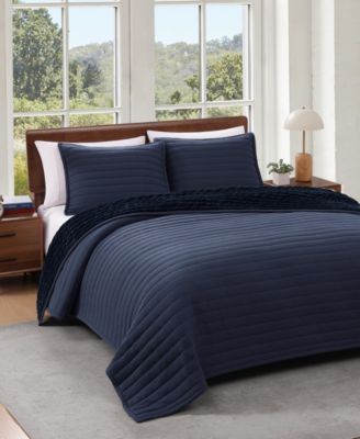 Tommy Hilfiger Classic Comfort Flannel Quilt Set In Blue