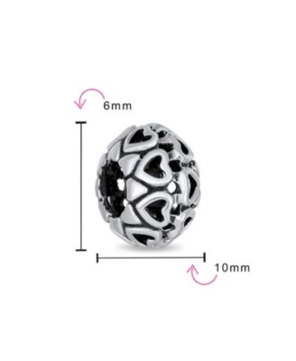 Set of 2 Latte Coffee & Open Filigree Heart Charm Bead Sterling Silver European Bracelet