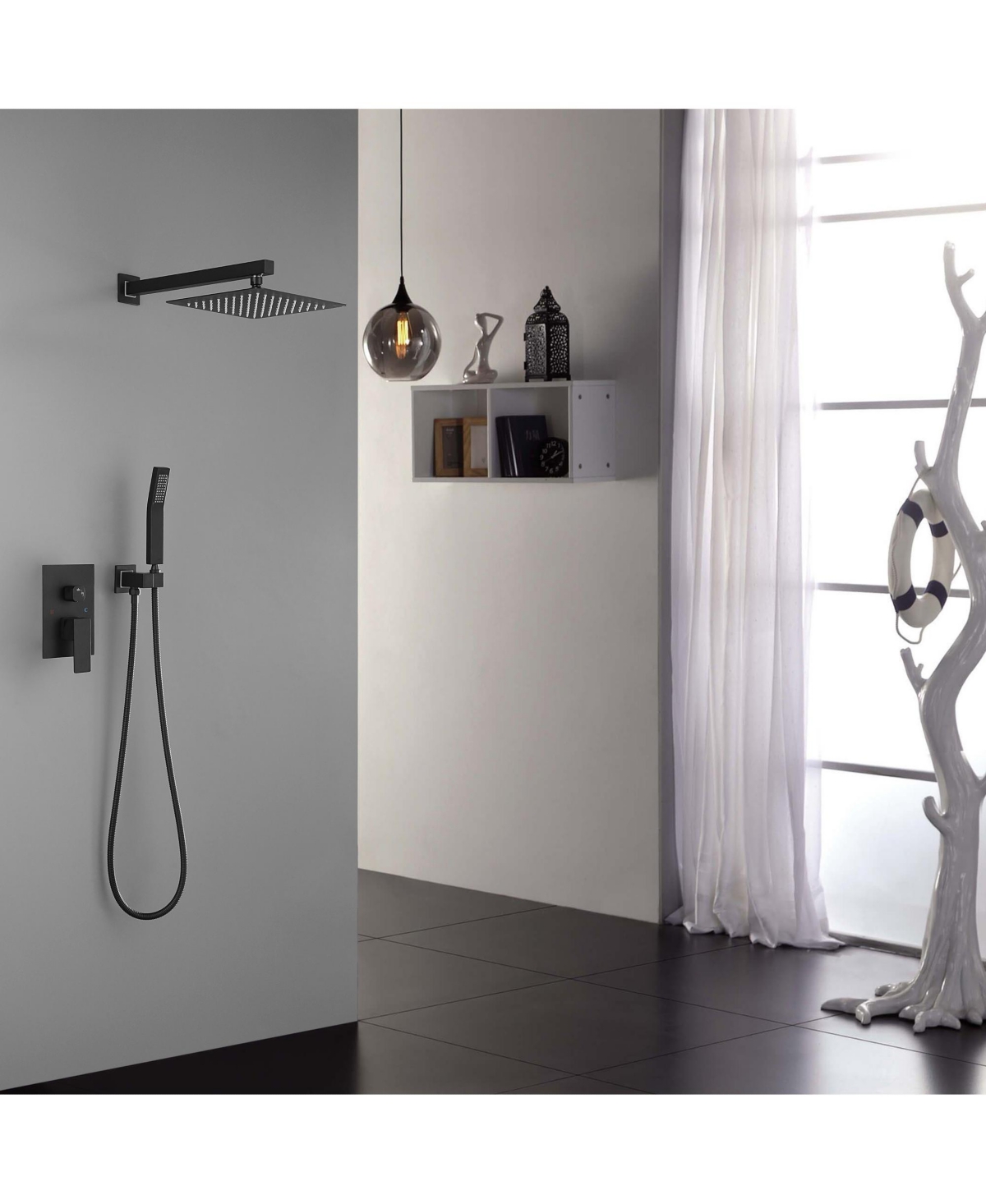 Rainsken 10 inch Shower Head Bathroom Luxury Rain Mixer Shower Complete Combo Set Wall Mounted (Matte Black)