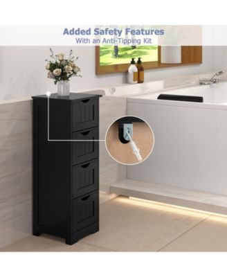 32.5”H MDF 4 Drawers Freestanding Narrow Side Storage Organizer Bathroom Floor Cabinet