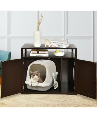 Wooden Cat Litter Box Enclosure Hidden Cat Washroom w/ Storage Layer