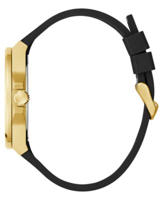 Men's Gold-Tone Black Silicone Analog Watch, 44mm