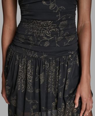 Women's Foil Pleated Strapless Maxi Dress