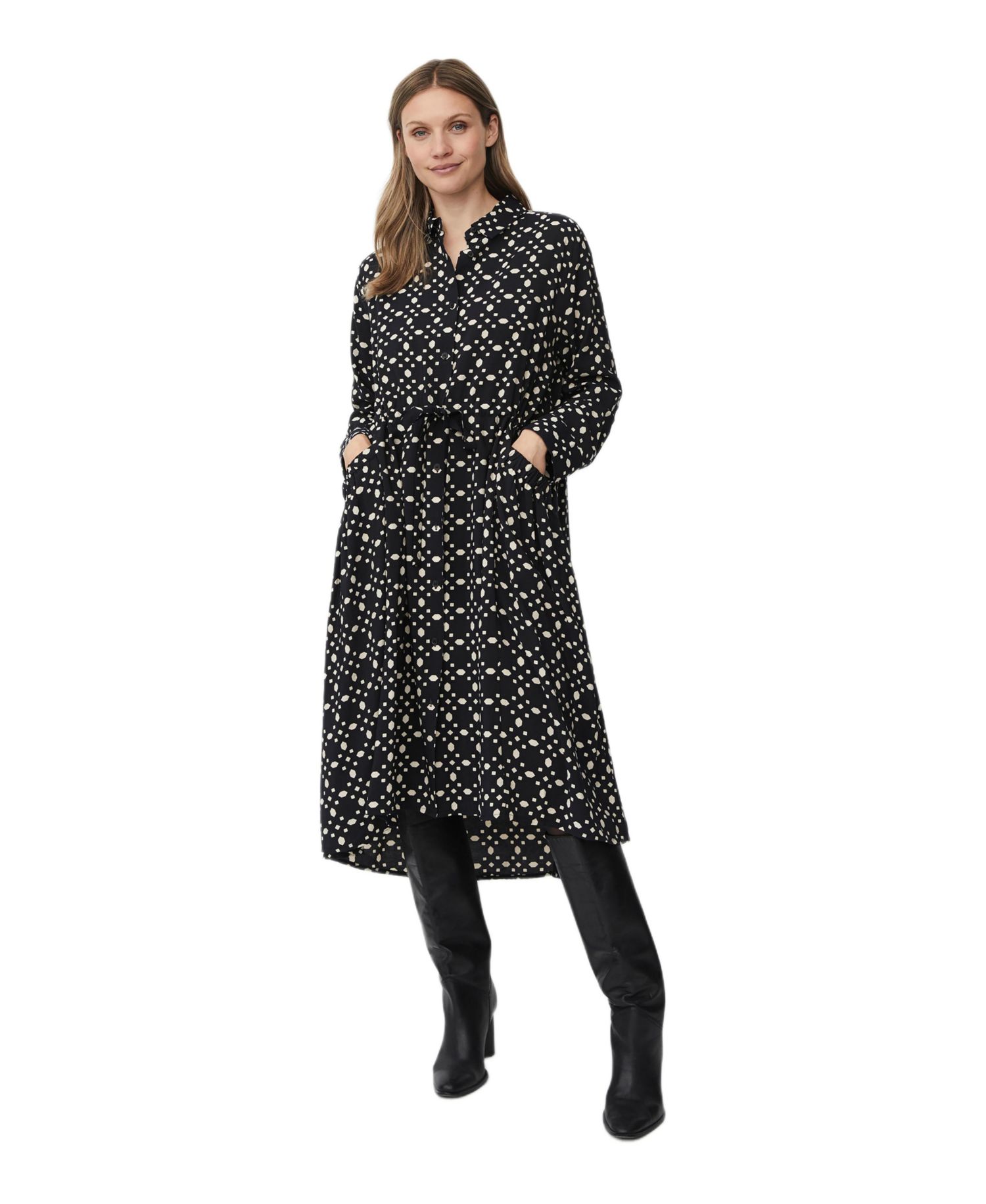 Women's MaNovany Long Sleeve Shirt Midi Dress
