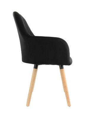 2 Piece Fabric Tufted Chair in Black with Wooden Legs