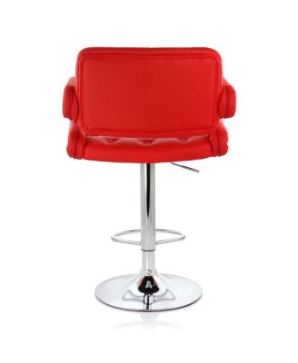 Faux Leather Tufted Bar Stool in Red with Chrome Base and Adjustable Height