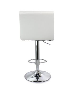 2 Piece Tufted Faux Leather Adjustable Bar Stool in White with Chromed Base