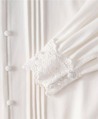 Plus Size Lightweight Jersey Long Sleeve Button Front Pintuck Top