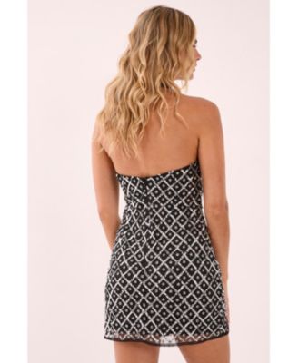 Women's Grid Lace Up Front Mini Dress