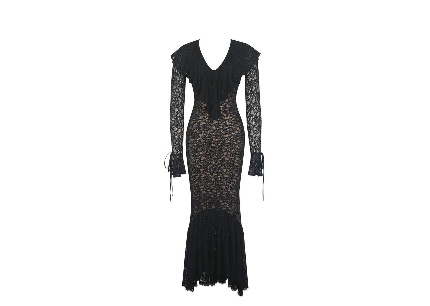 Women's Parisa Black Lace Ruffled Mermaid Maxi Dress
