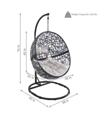 Outdoor Resin Wicker Jackson Hanging Basket Egg Chair Swing with Cushions, Headrest, and Steel Stand Set - 3pc