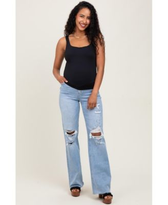 Maternity Light Blue 90'S Vintage Super High Rise Flare Maternity Jeans