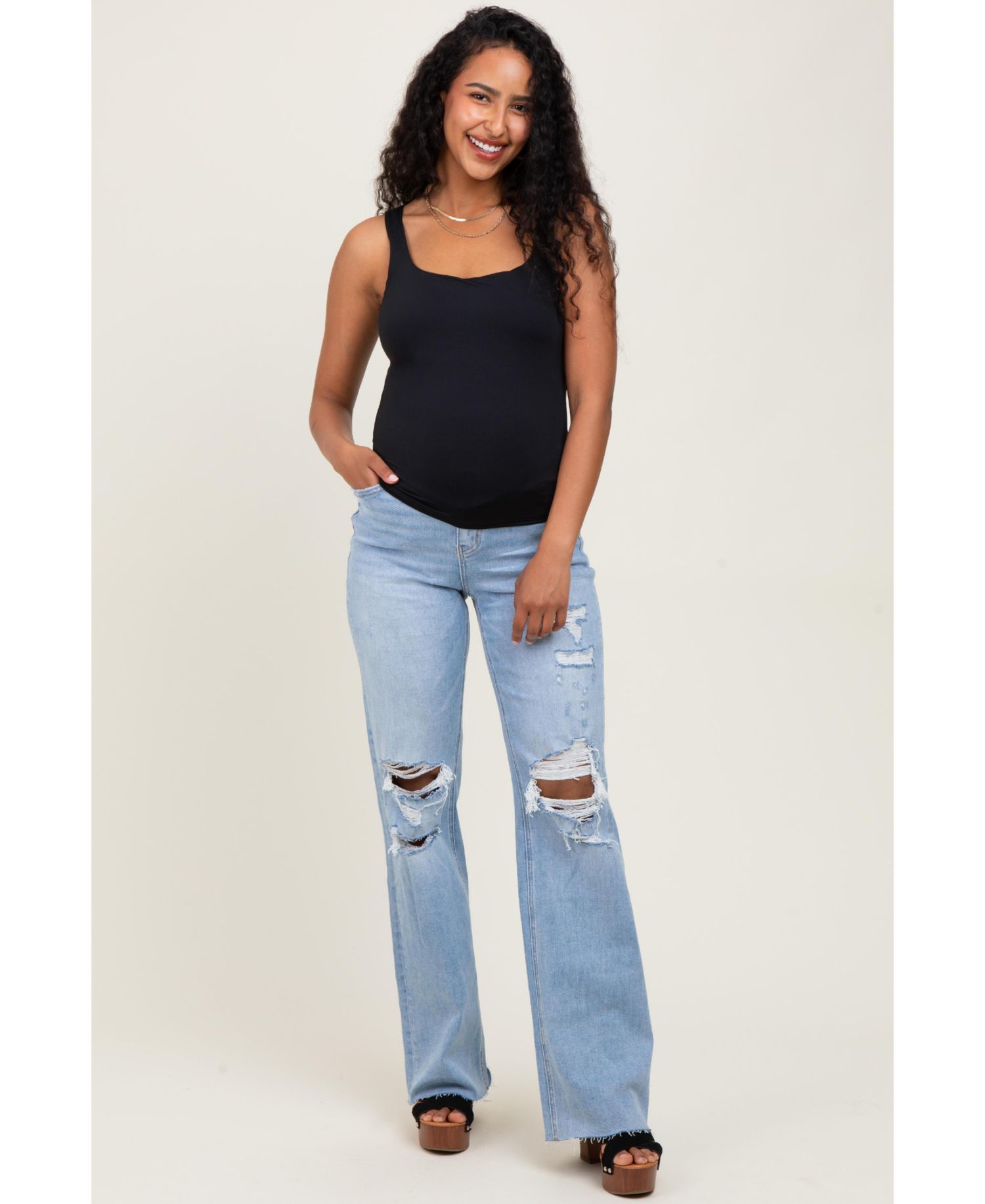 Maternity Light Blue 90'S Vintage Super High Rise Flare Maternity Jeans