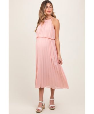 Maternity Light Navy Pleated Woven Midi Dress