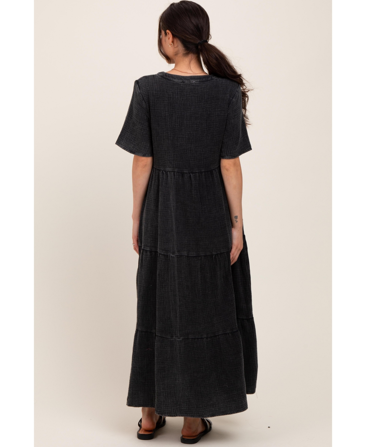 Pinkblush Maternity Black Button Front Tiered Maxi Dress