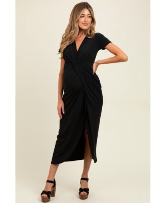 Maternity Black Gathered Front Short Sleeve Maxi Dress