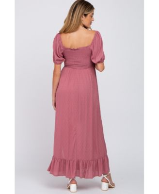 Maternity Mauve Swiss Dot Square Neck Smocked Maxi Dress