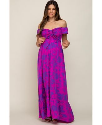 Maternity Red Floral Smocked Cinched Top Maxi Dress