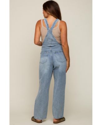 Maternity Light Wash Distressed Overalls