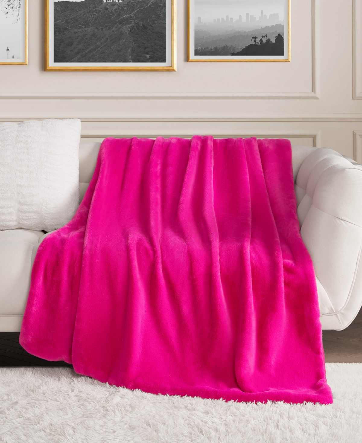Juicy Couture Rabbit Mink Faux Fur Throw Blanket, 50" X 70" In Pink