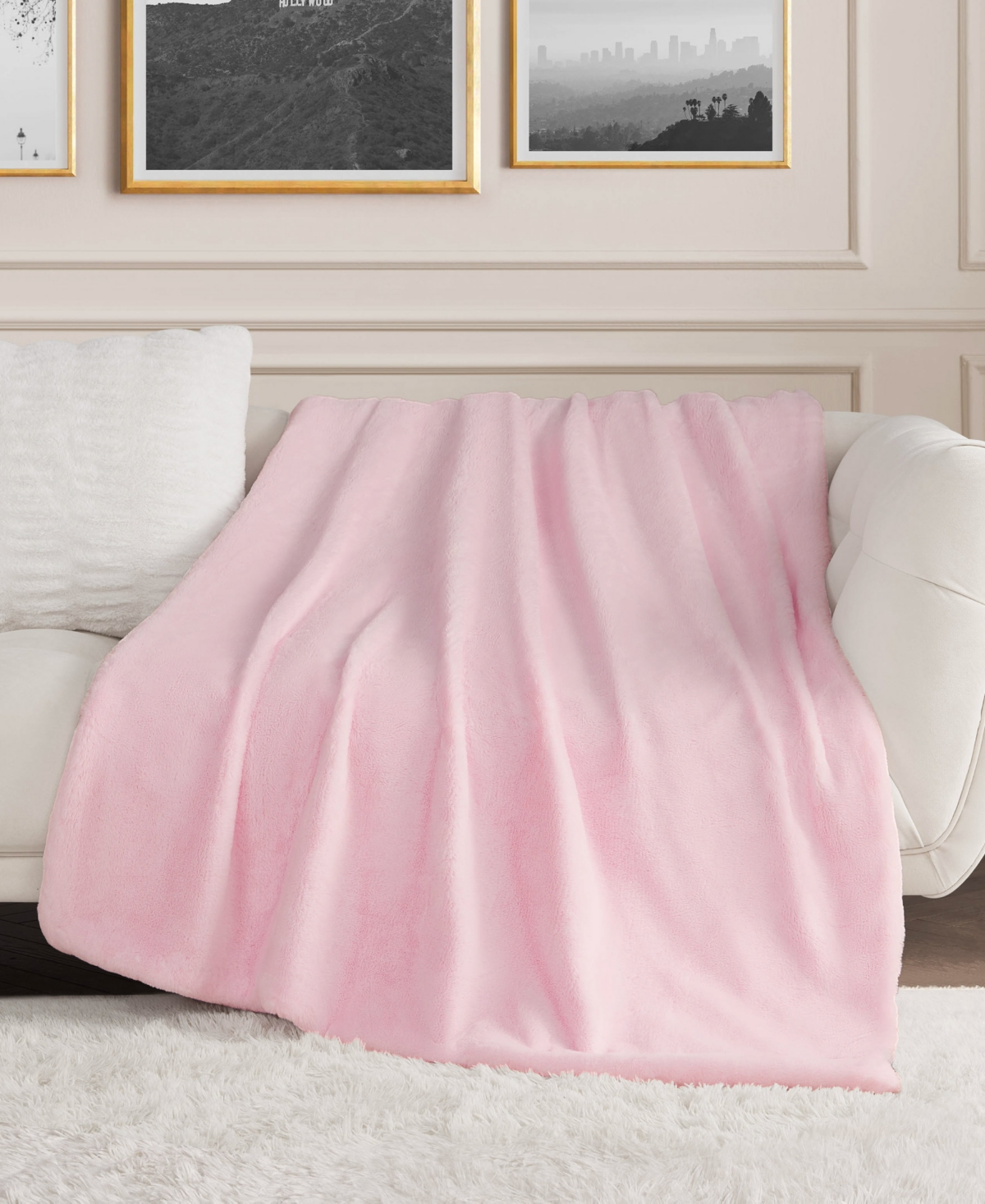 Juicy Couture Rabbit Mink Faux Fur Throw Blanket, 50" X 70" In Pink