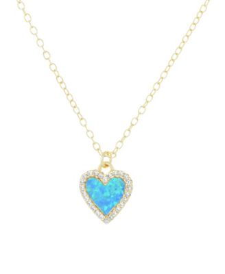 Kamaria Mini Heart Necklace with Lab-Grown Opal in 14k Gold Plated Sterling Silver - Blue green opal 80$