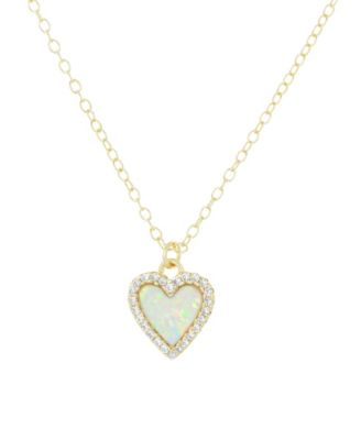 Kamaria Mini Heart Necklace with Lab-Grown Opal in 14k Gold Plated Sterling Silver - White opal