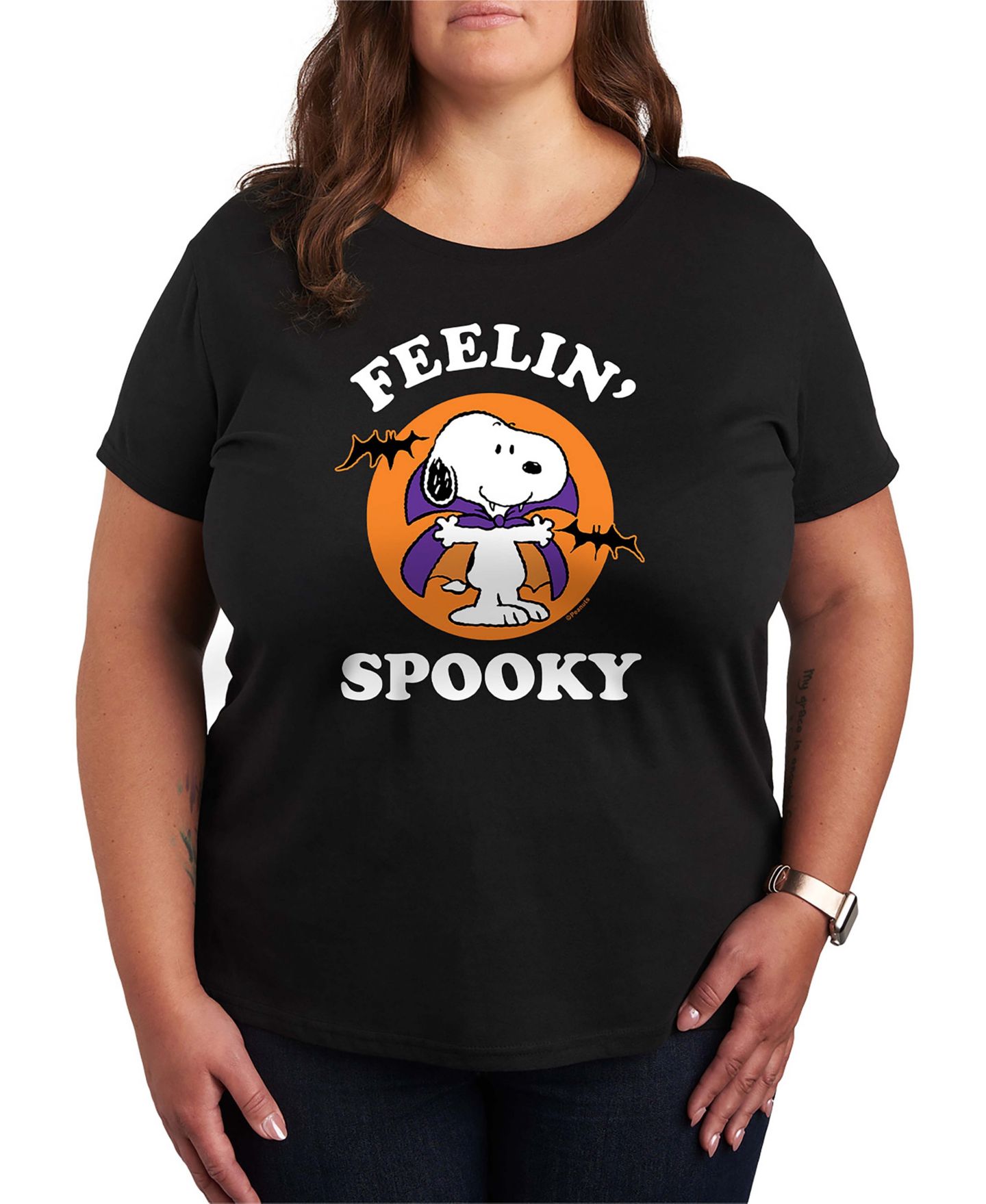 Женские футболки Hybrid Apparel Snoopy Halloween Feelin' Spooky Short Sleeve Graphic T-shirts, цвет: Чёрный — фото 1