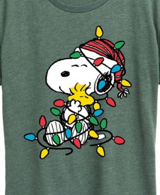 Snoopy ans Woodstock Christmas Lights Women's Short Sleeve Graphic T-shirts