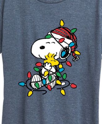 Snoopy ans Woodstock Christmas Lights Women's Short Sleeve Graphic T-shirts