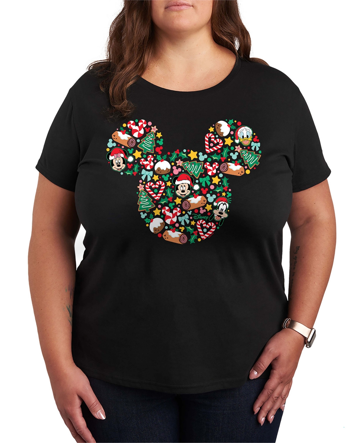Hybrid Apparel Disney Mickey And Friends Christmas Women's Short Sleeve Graphic T-shirts In Black