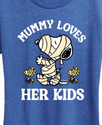 Snoopy and Woodstock Halloween Mummy Loves Her Kids Women's Short Sleeve Graphic T-shirts