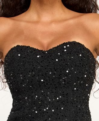 Juniors' Sleeveless Sequin Mini Dress with Faux Feather Trim