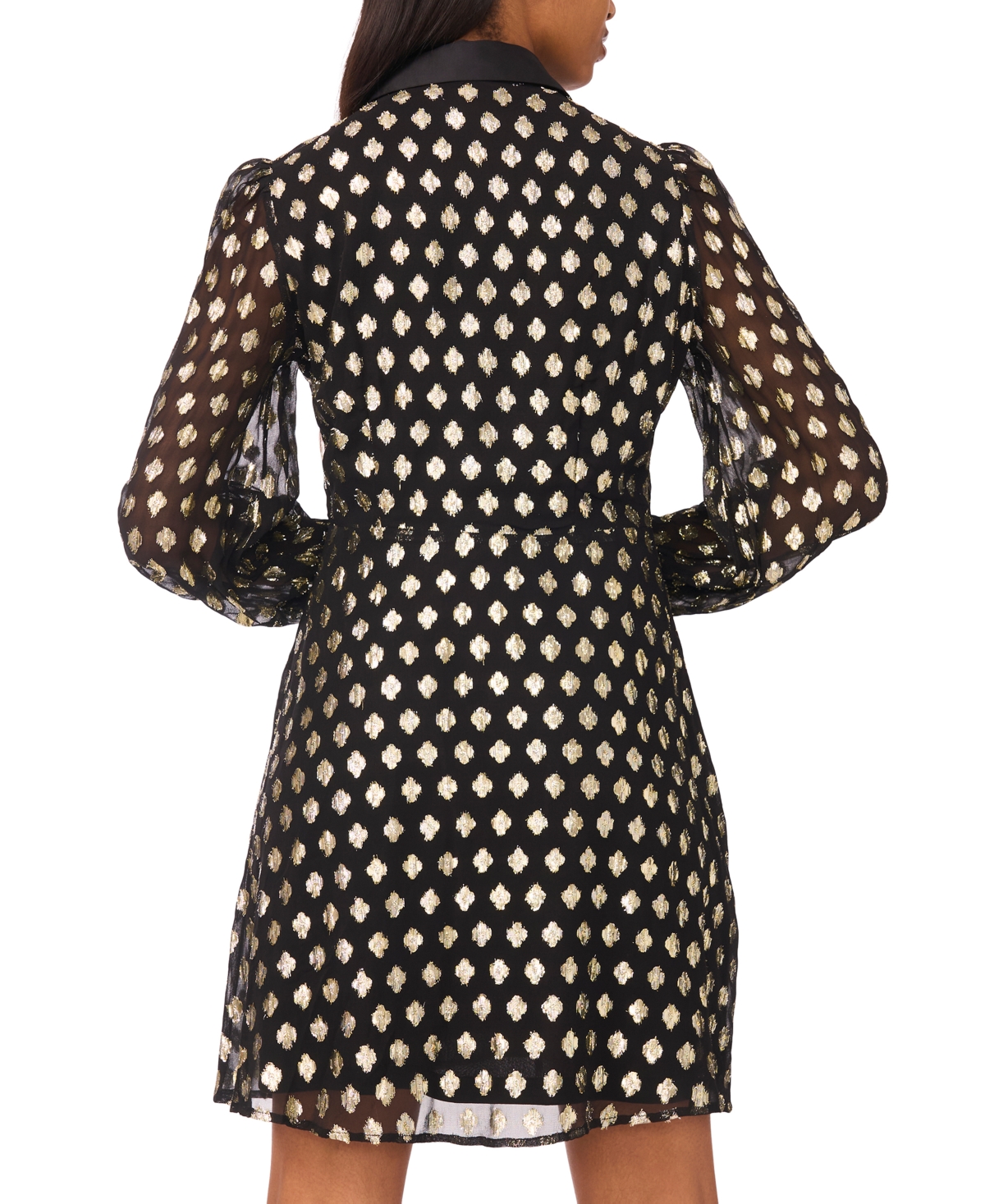 Msk Women's Long Sleeve Printed Button Down Dress In Black