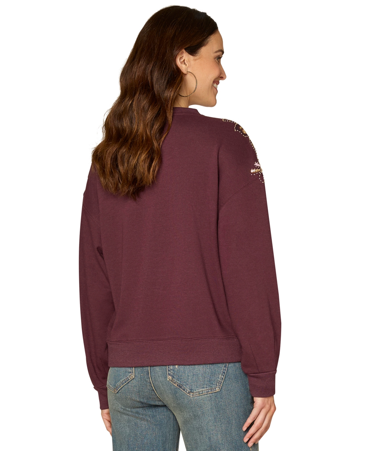 Democracy Petite Beaded Crewneck Sweatshirt In Burgundy
