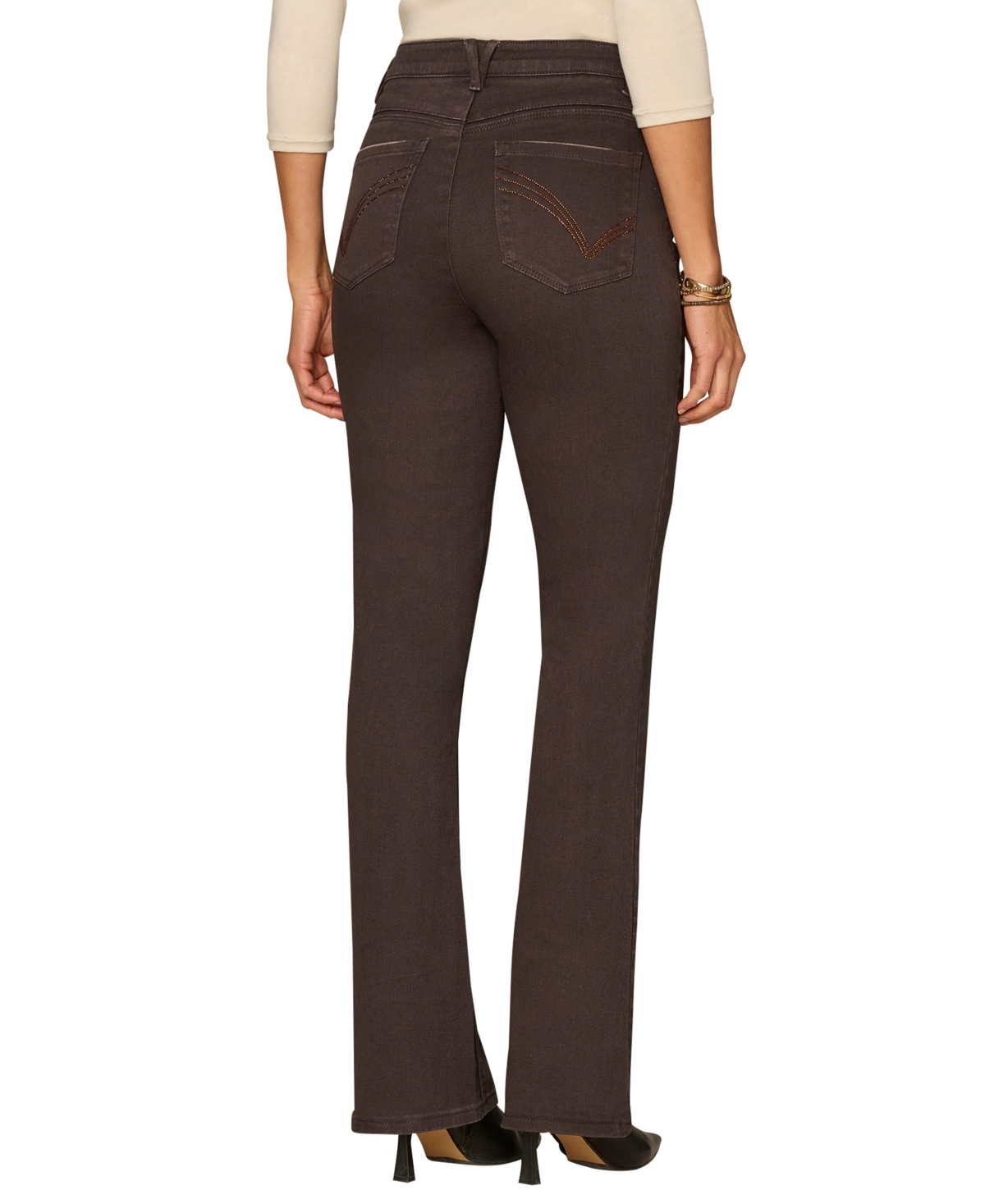 Democracy Petite Ab Solution High-rise Round Up Jeans In Brown
