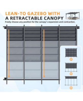 14' x 10' Gazebo for Patio, Retractable Pergola with Adjustable Sun Shade Canopy Roof