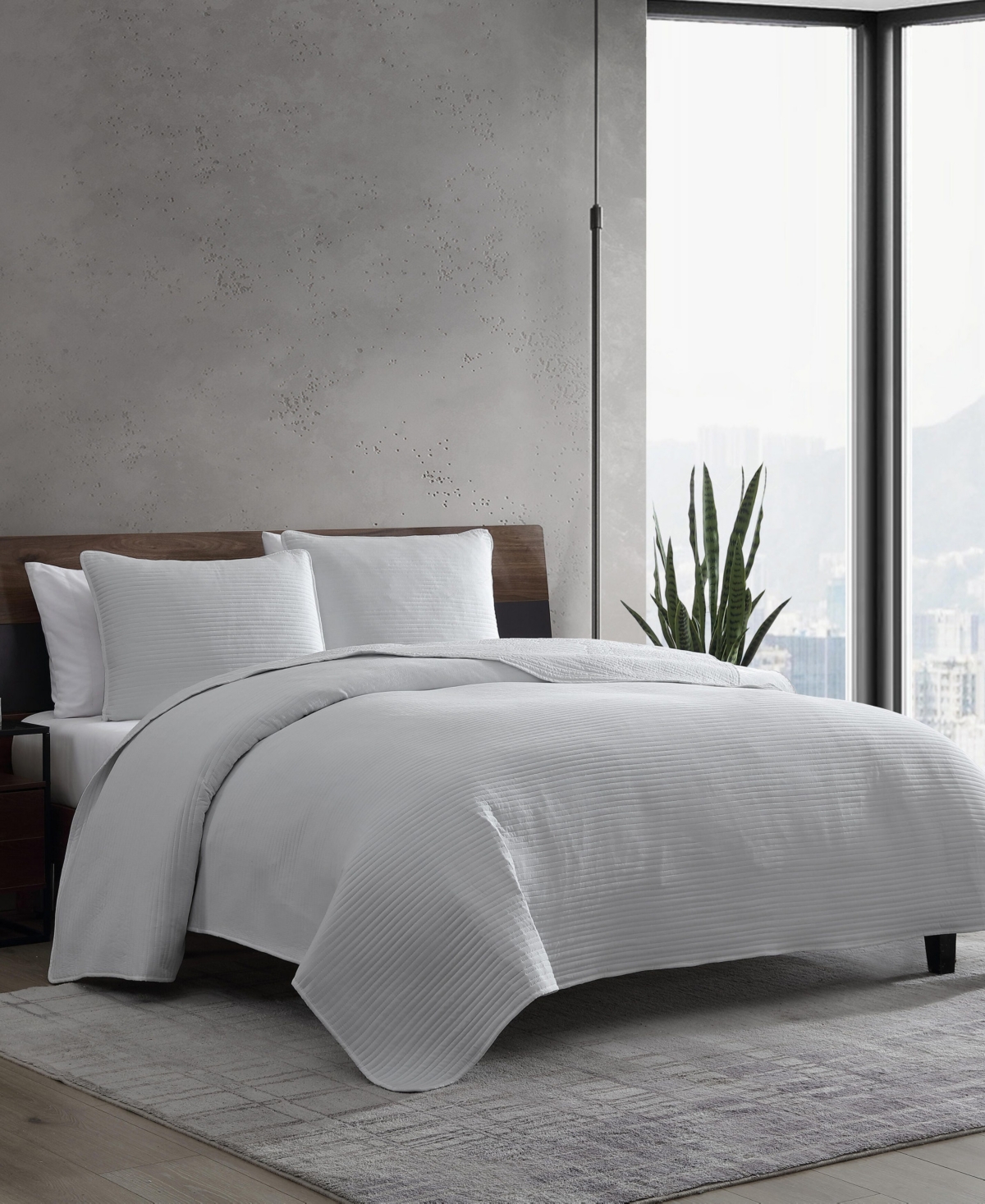 Kenneth Cole New York Solid Washed Channel Stitch 3-pc. Quilt Set, Full/queen In Gray