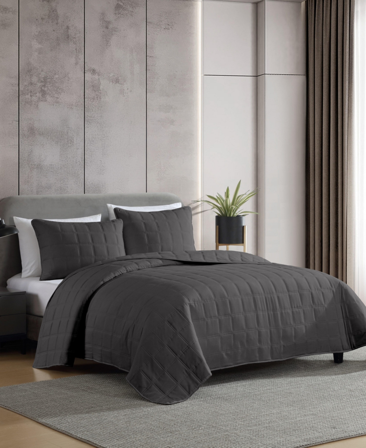 Kenneth Cole New York Solid Stonewashed 3-pc. Quilt Set, Full/queen In Black