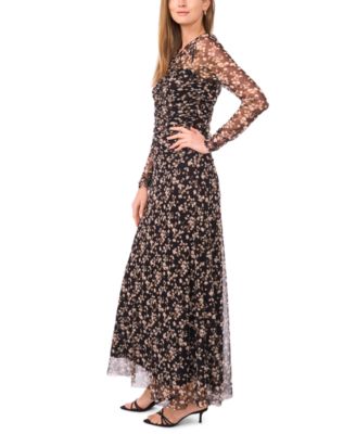 Women's Printed V-Neck Long Sleeve Dress