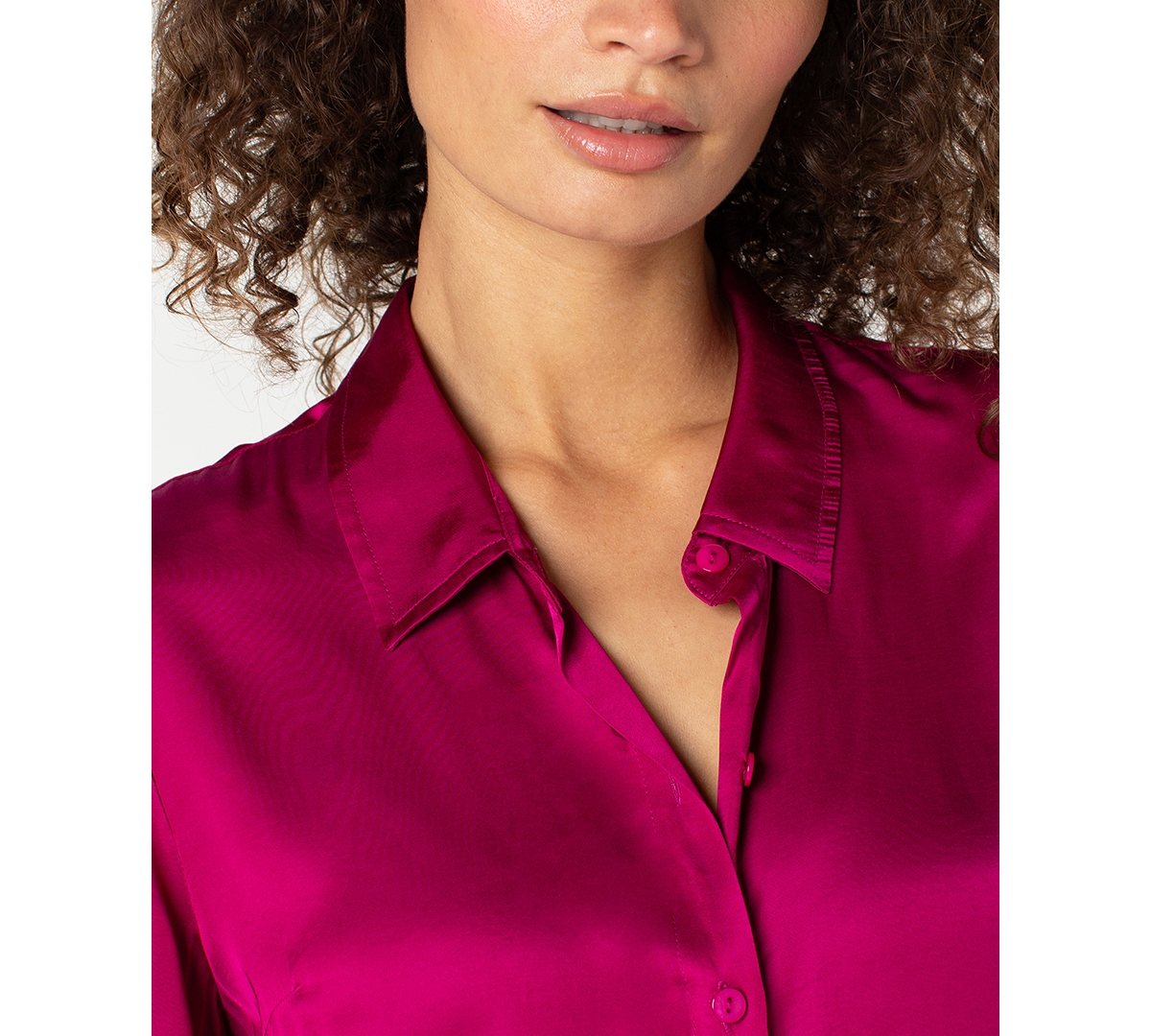 Liverpool Los Angeles Petite Long Sleeve Button Front Woven Shirt In Pink