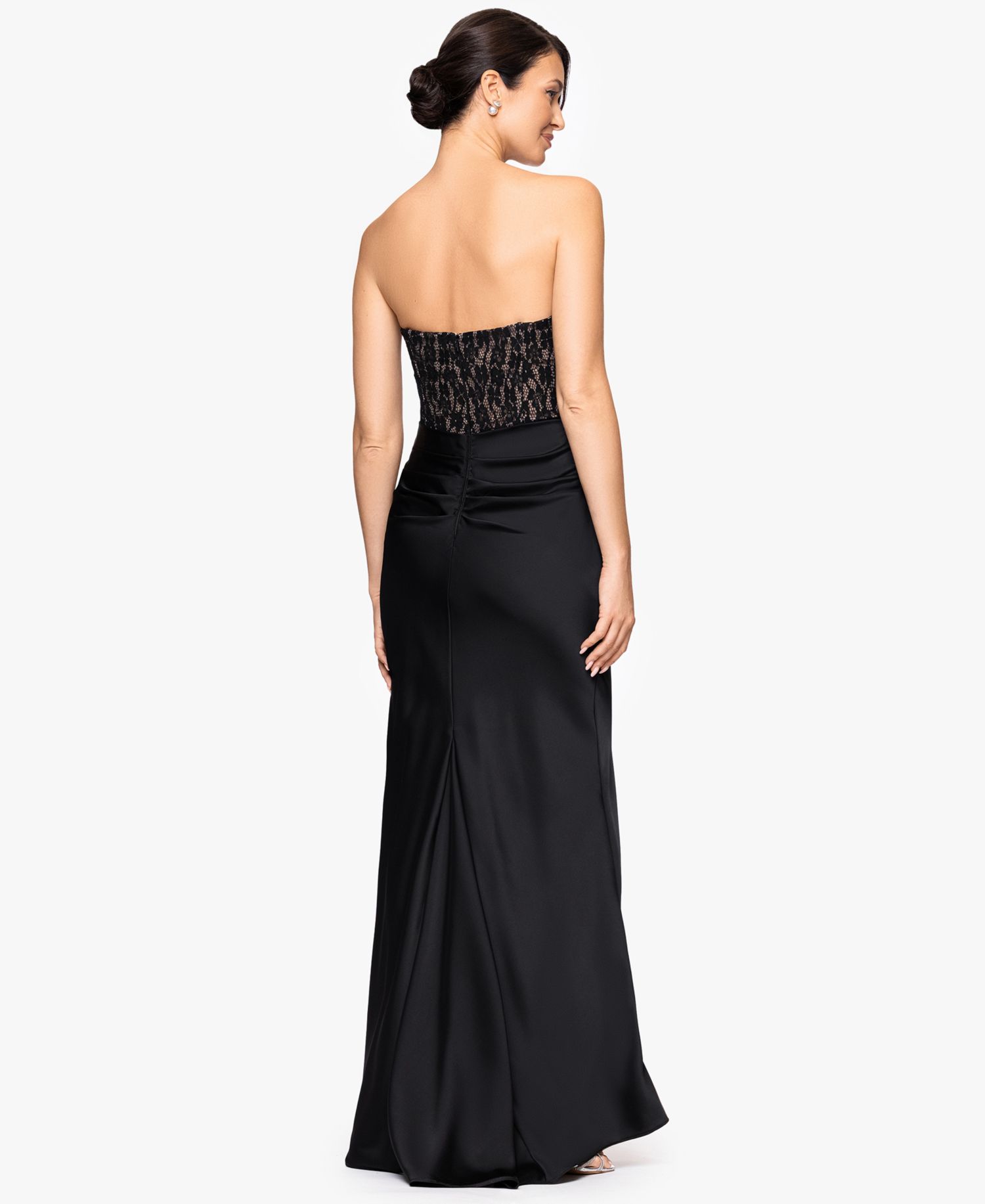 Petite Off-the-Shoulder Lace Ruched Gown