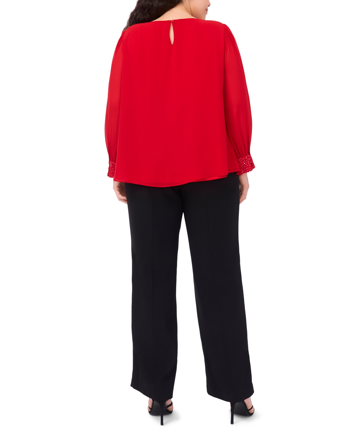 Msk Plus Size Rhinestone Embellished Balloon Sleeves Top In Red